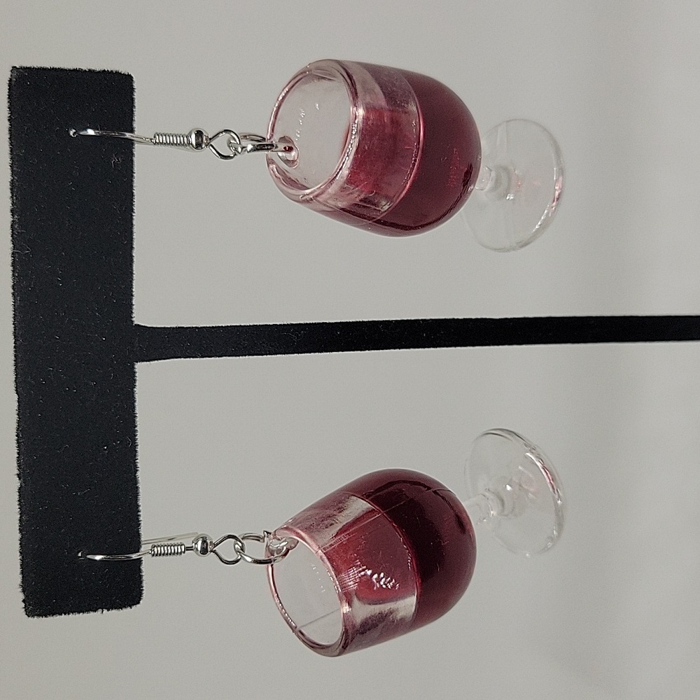 Red Wine Glass 1.5" Earrings Food